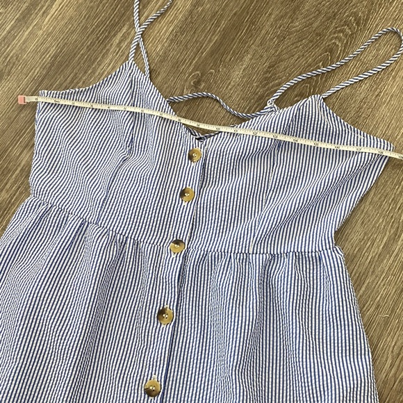 H&M button front midi dress striped blue white coastal seersucker dress 10 large - Picture 9 of 12